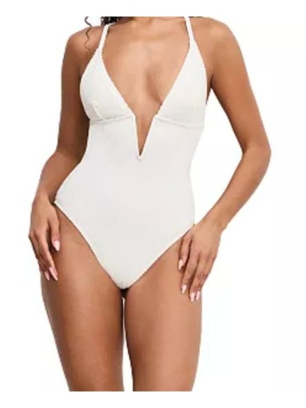 New Good American Women's Size L/XL White Always Fits Deep One Piece swimwear